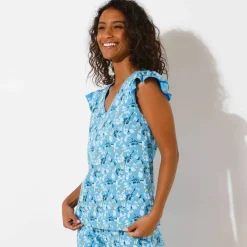 Haut de pyjama manches courtes imprimé fleuri