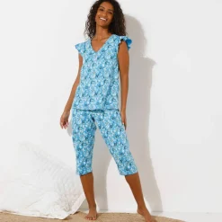 Haut de pyjama manches courtes imprimé fleuri