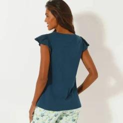 Haut de pyjama manches courtes imprimé placé