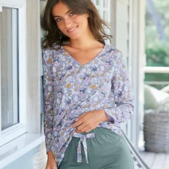 Haut de pyjama manches longues imprimé fleuri