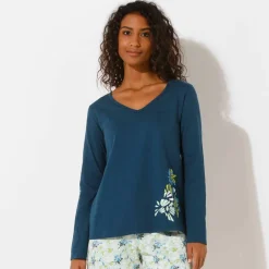 Haut de pyjama manches longues imprimé placé