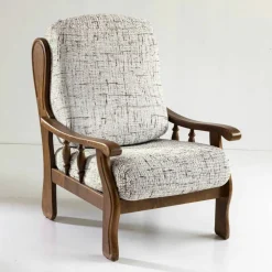 Housse microfibre bi-extensible effet faux uni spéciale fauteuil rustique