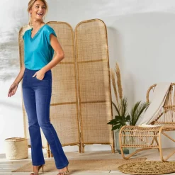 Jean bootcut ultra stretch, maille effet jean, grande stature