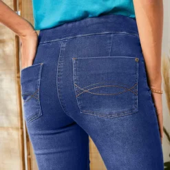 Jean bootcut ultra stretch, maille effet jean, grande stature