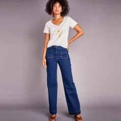 Jean coupe large taille haute, petite stature