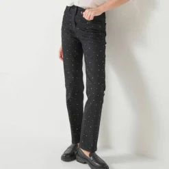 Jean noir coupe droite taille haute avec strass