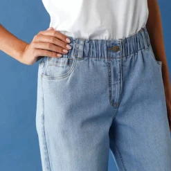 Jean stretch coupe mom confort, taille élastiquée