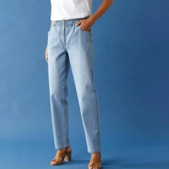 Jean stretch coupe mom confort, taille élastiquée