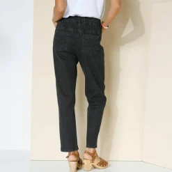 Jean stretch coupe mom confort, taille élastiquée