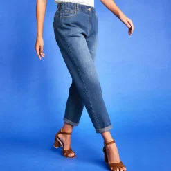 Jean stretch coupe mom confort, taille élastiquée