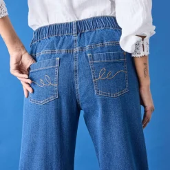 Jean stretch coupe mom confort, taille élastiquée