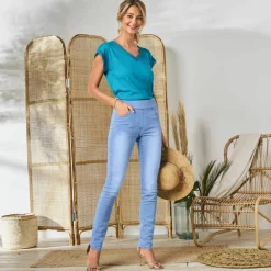 Jegging fuselé ultra stretch, maille effet jean