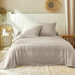 Jeté de lit uni tissé coton