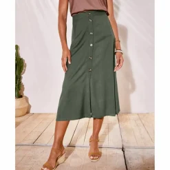 Jupe boutonnée fluide unie, Spécial Petites