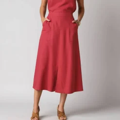 Jupe longue fluide fendue, en viscose lin