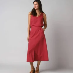 Jupe longue fluide fendue, en viscose lin