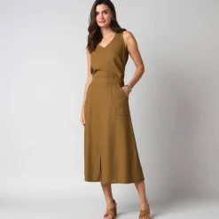 Jupe longue fluide fendue, en viscose lin