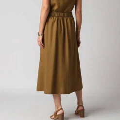 Jupe longue fluide fendue, en viscose lin