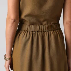 Jupe longue fluide fendue, en viscose lin