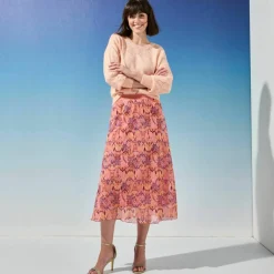 Jupe longue imprimé ikat, taille élastiquée