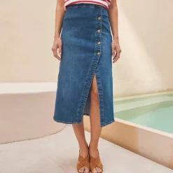 Jupe longue portefeuille en jean