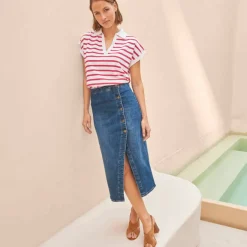 Jupe longue portefeuille en jean