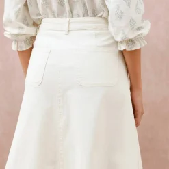 Jupe longue évasée boutonnée devant, twill stretch