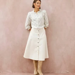 Jupe longue évasée boutonnée devant, twill stretch