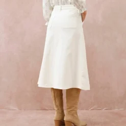 Jupe longue évasée boutonnée devant, twill stretch