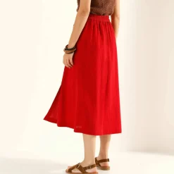Jupe unie en coton-lin, boutonnage fantaisie