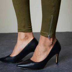Legging bas de jambe zippé, taille élastiquée