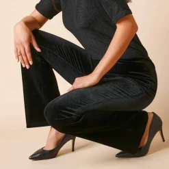 Legging bootcut taille élastiquée, maille velours