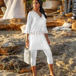 Legging 3/4 macramé, taille élastiquée