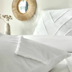 Linge de lit Amezia finition tufté en relief - coton lavé 57 fils/cm²