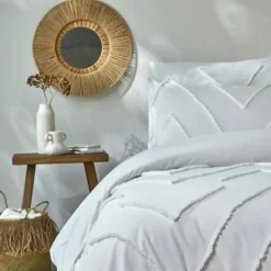Linge de lit Amezia finition tufté en relief - coton lavé 57 fils/cm²