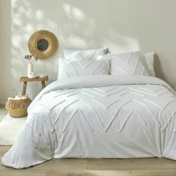 Linge de lit Amezia finition tufté en relief - coton lavé 57 fils/cm²