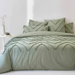 Linge de lit Amezia finition tufté en relief - coton lavé 57 fils/cm²