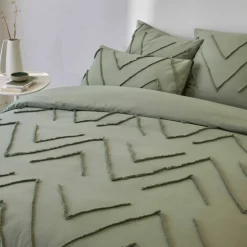Linge de lit Amezia finition tufté en relief - coton lavé 57 fils/cm²