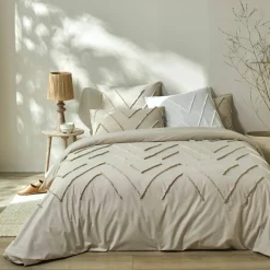 Linge de lit Amezia finition tufté en relief - coton lavé 57 fils/cm²