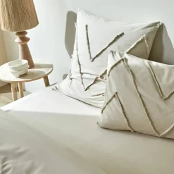 Linge de lit Amezia finition tufté en relief - coton lavé 57 fils/cm²