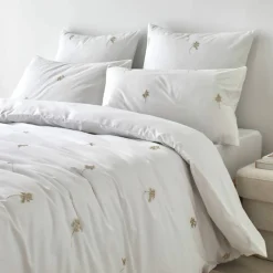 Linge de lit blanc brodé fleurs Colombine®