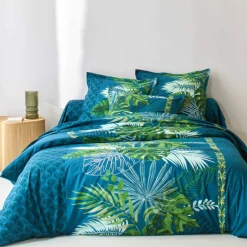 Linge de lit Cayenne en coton imprimé feuilles de palmiers