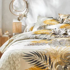 Linge de lit Cayenne en coton imprimé feuilles de palmiers