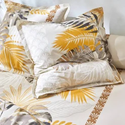 Linge de lit Cayenne en coton imprimé feuilles de palmiers