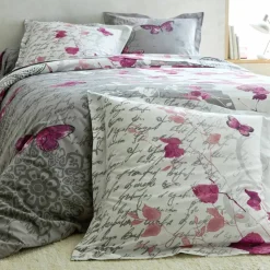 Linge de lit Célestine en coton imprimé fleurs et papillons