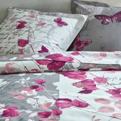 Linge de lit Célestine en coton imprimé fleurs et papillons