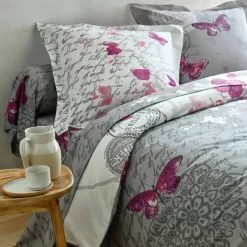 Linge de lit Célestine en coton imprimé fleurs et papillons
