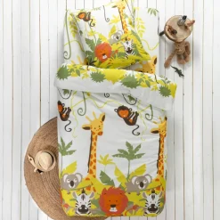 Linge de lit enfant Jungle imprimé animaux 1 personne - coton