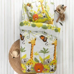 Linge de lit enfant Jungle imprimé animaux 1 personne - coton