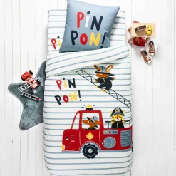Linge de lit enfant à motifs Pompiers en coton
